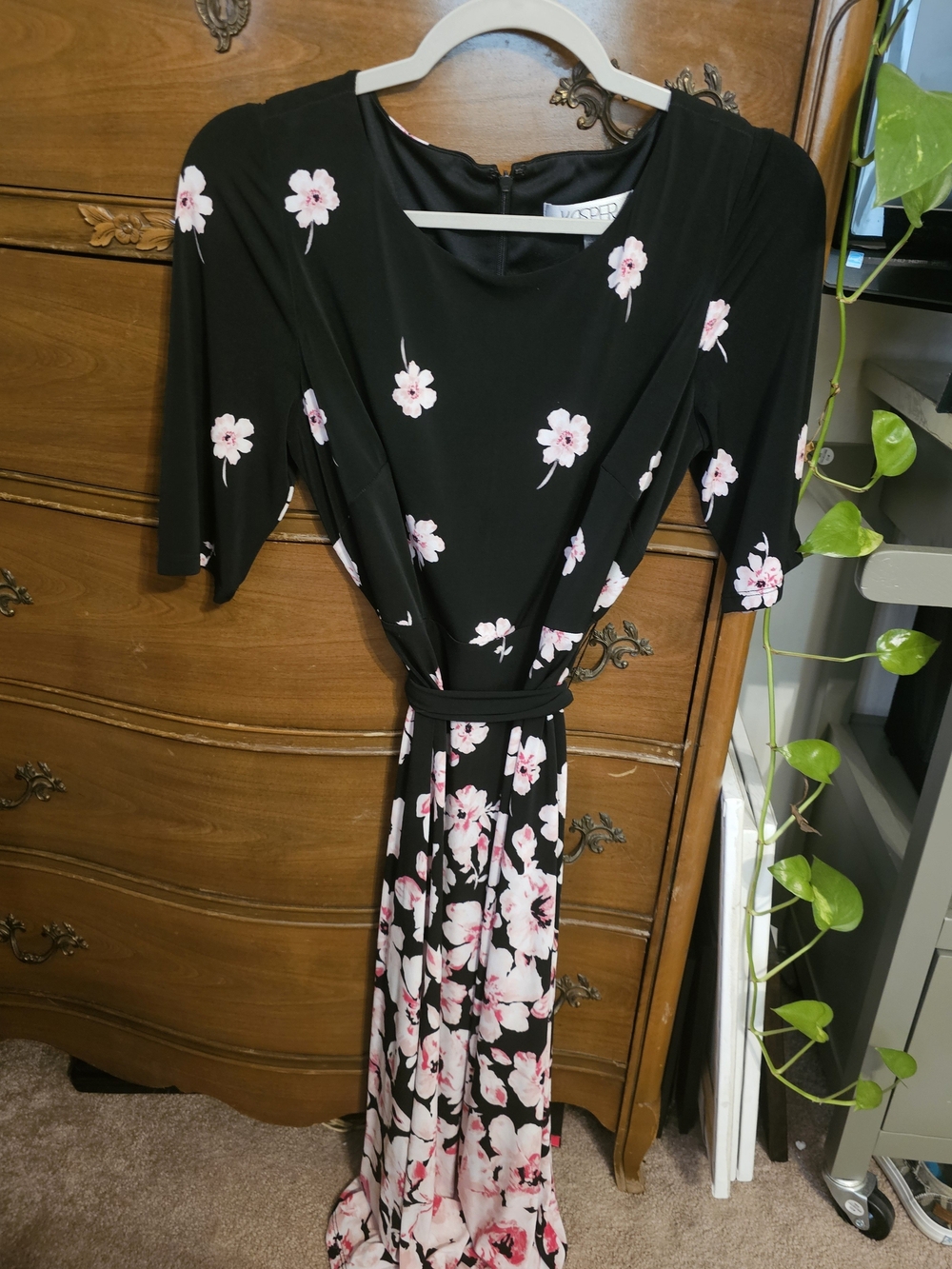 Kasper Black Maxi Dress with Pink Floral Print